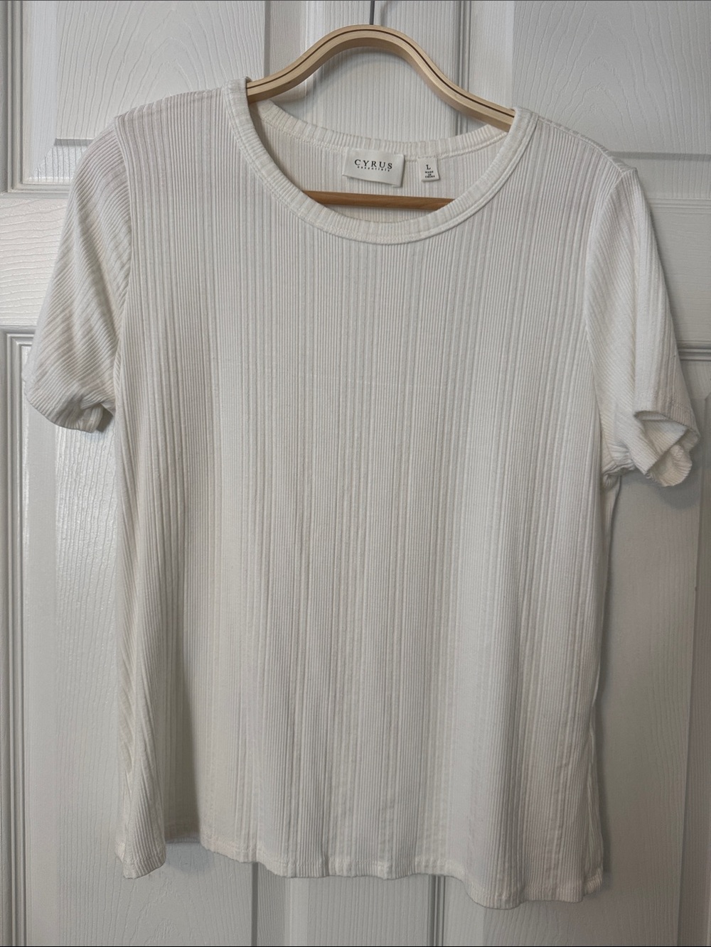Cyrus Ivory Ribbed Crewneck Short Sleeve Tee